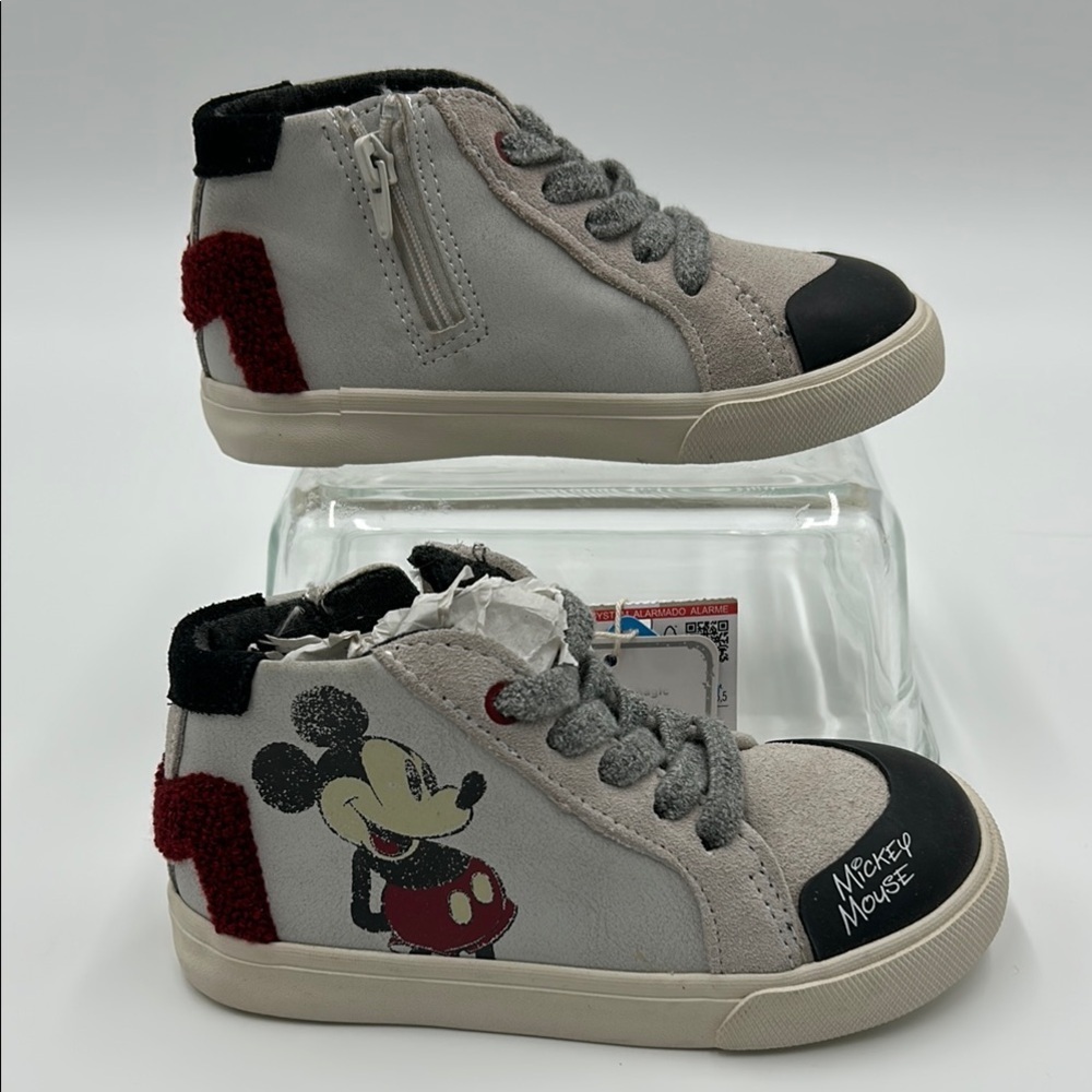 Zara Baby Mickey Mouse Sneaker High Top Zip Up Gray 25 Toddler Boys Girls NWT